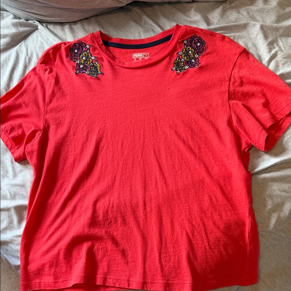 Puma Red Kids Tee with Floral Accents